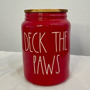 Rae Dunn Artisan Collection Holiday “Deck The Paws” Pet Canister Dog Treat Jar.